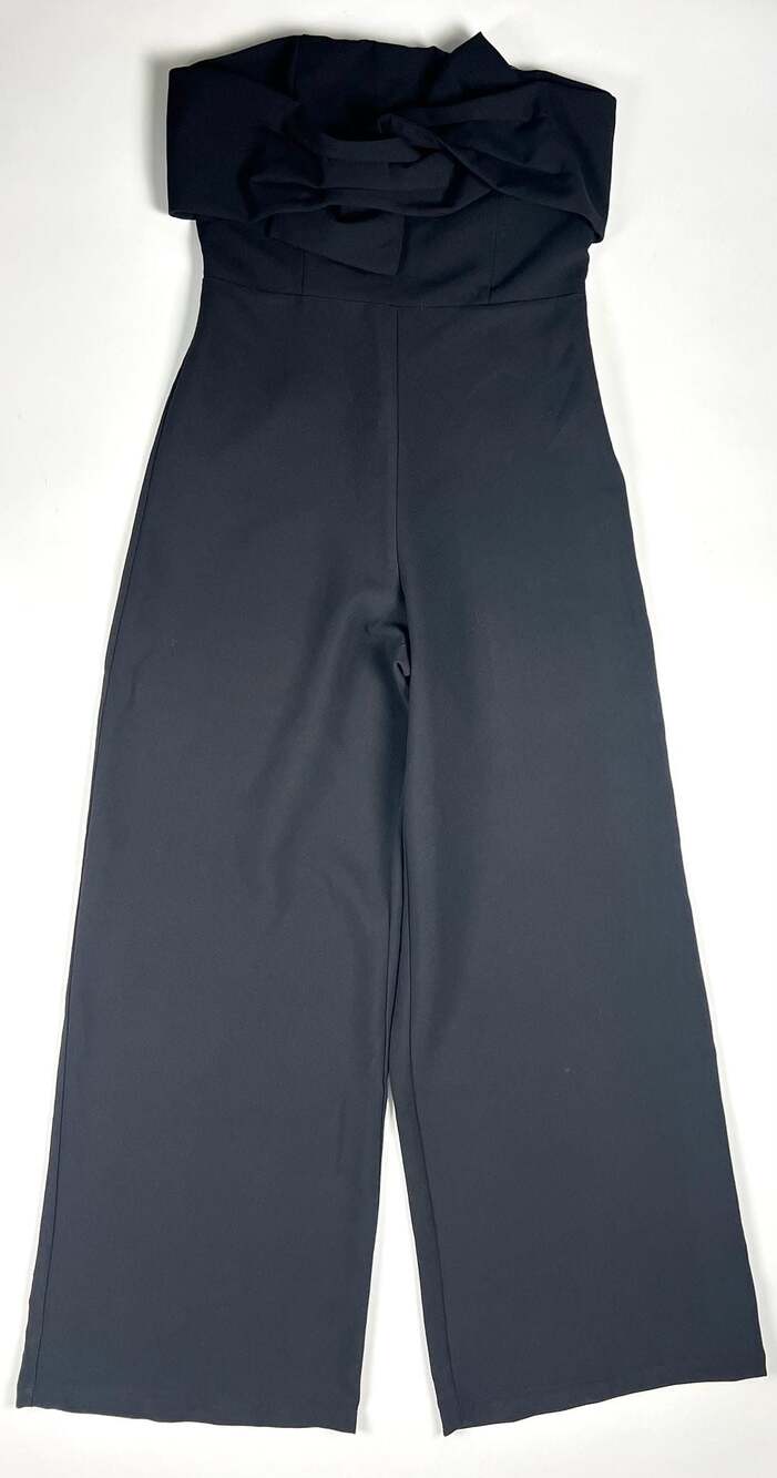 Oxford Sunday Black Strapless Knot-Front Wide-Leg Jumpsuit Size L